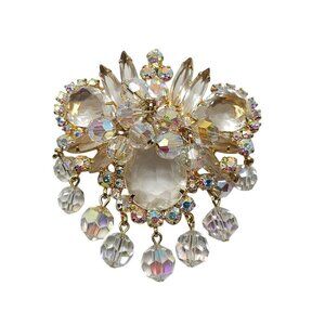 Verified Juliana D&E Aurora Borealis Crystal Gold Tone Brooch Pin Enhancer